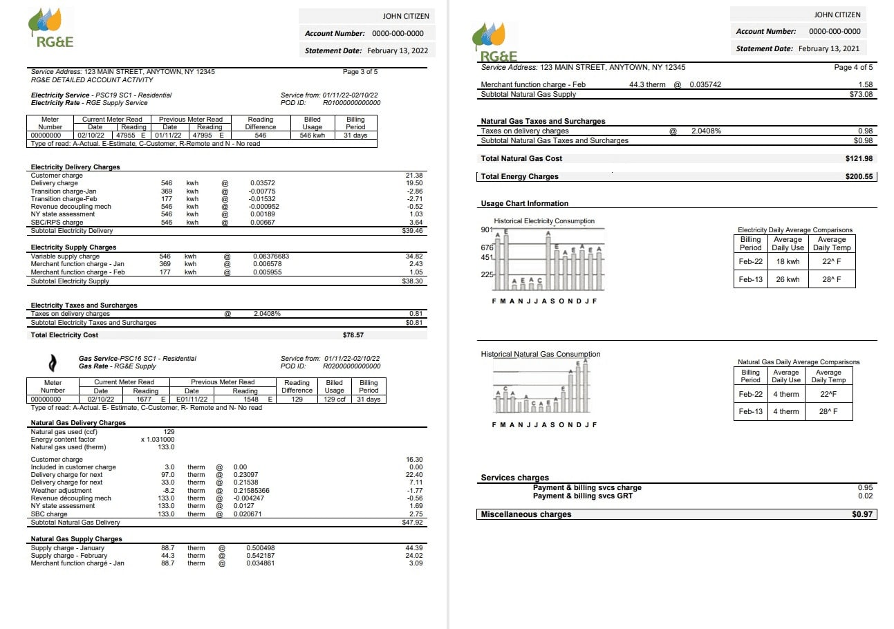 USA RG&E utility bill template in Word and PDF format (2 pages) 3 4